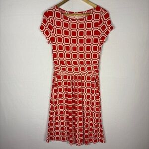 Boden Red White Squares Amelie A-Line Midi Dress
